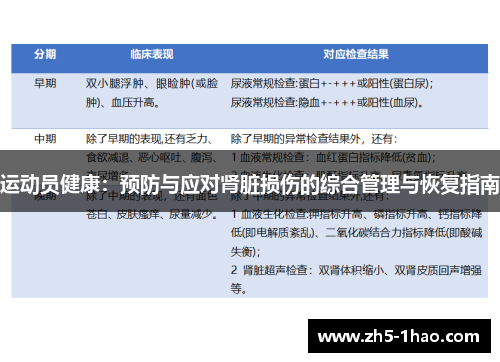 运动员健康：预防与应对肾脏损伤的综合管理与恢复指南