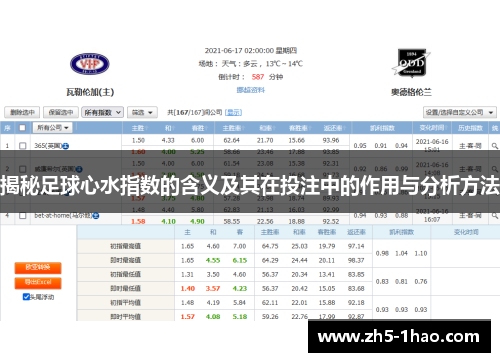 揭秘足球心水指数的含义及其在投注中的作用与分析方法